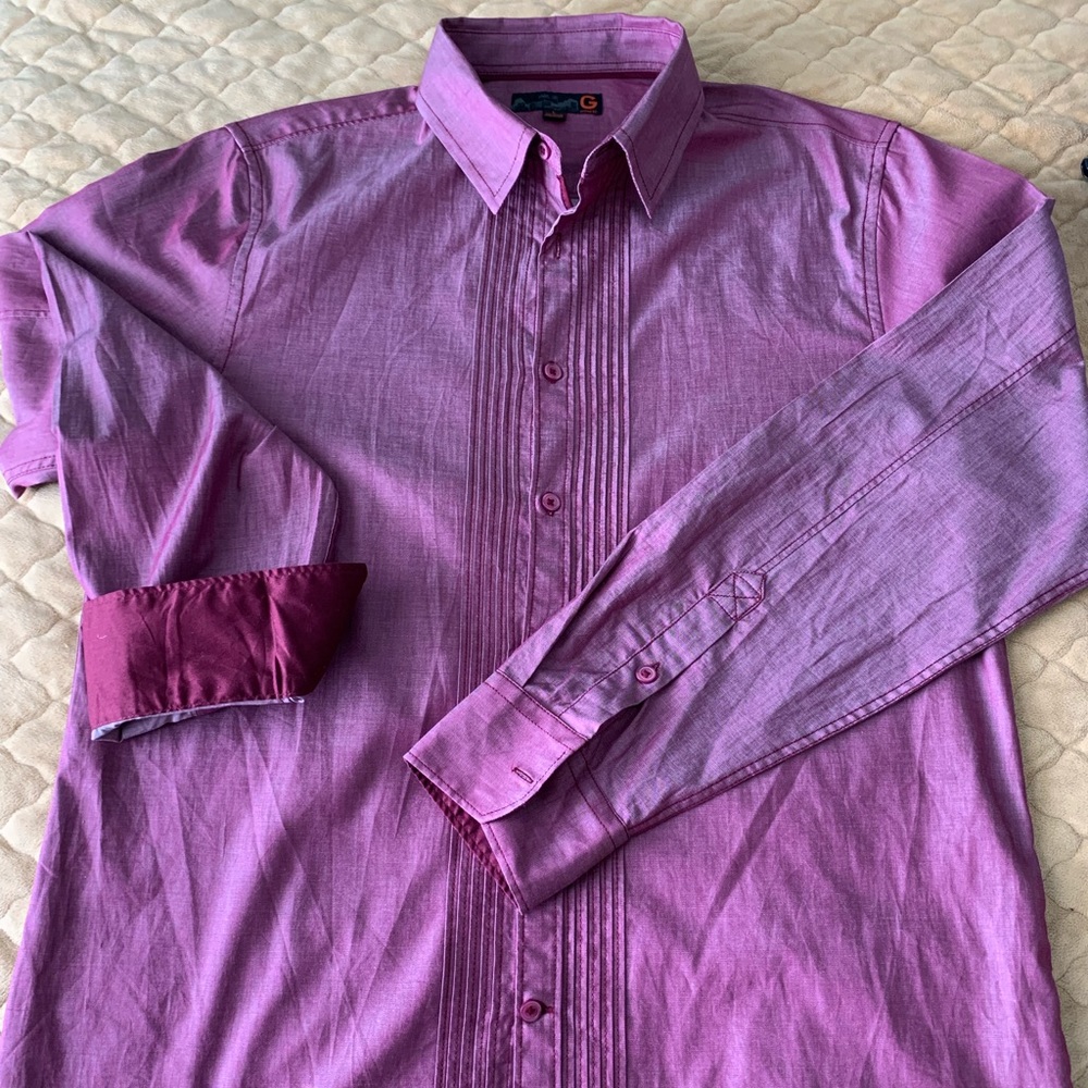 Guess red chambray tuxedo shirt